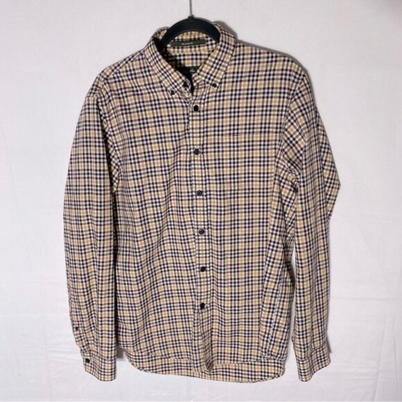 Eddie Bauer Yellow Burgundy Plaid Cotton Long Sleeve Relaxed Fit Button Up Top M - Picture 1 of 15